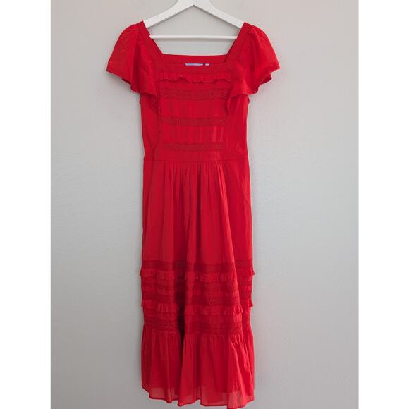 Draper James Lipstick Red Tie-Waist Dress Size Small Fit & Flare Southern Style - Picture 2 of 5